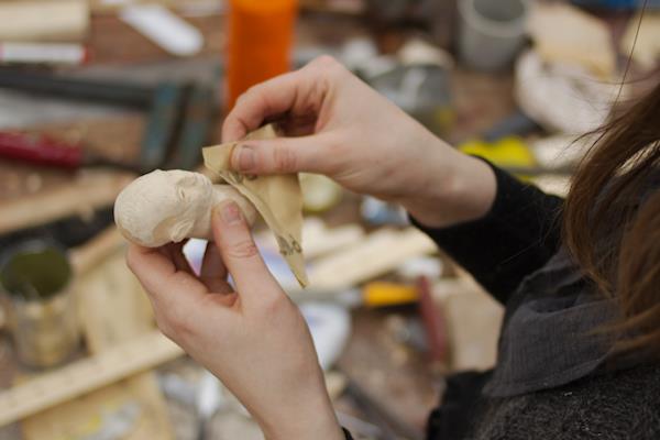 Head of glove puppet finished in the workshop